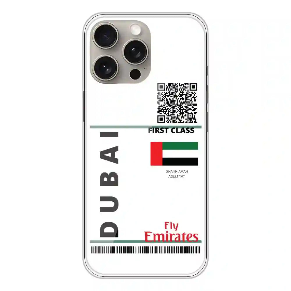 Dubai Ticket - Clear Printed Silicone Case For Apple iPhone 15 Pro Max