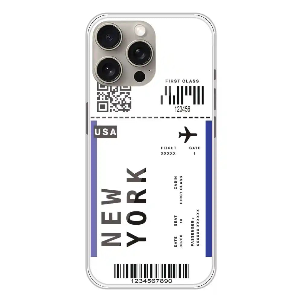 New York Ticket - Clear Printed Silicone Case For Apple iPhone 15 Pro Max