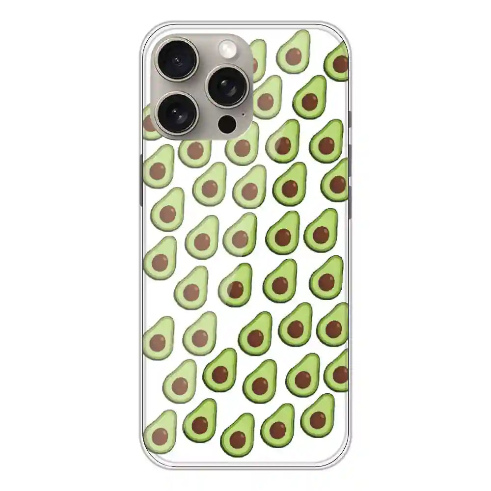 Avocado - Clear Printed Silicone Case For Apple iPhone 15 Pro Max