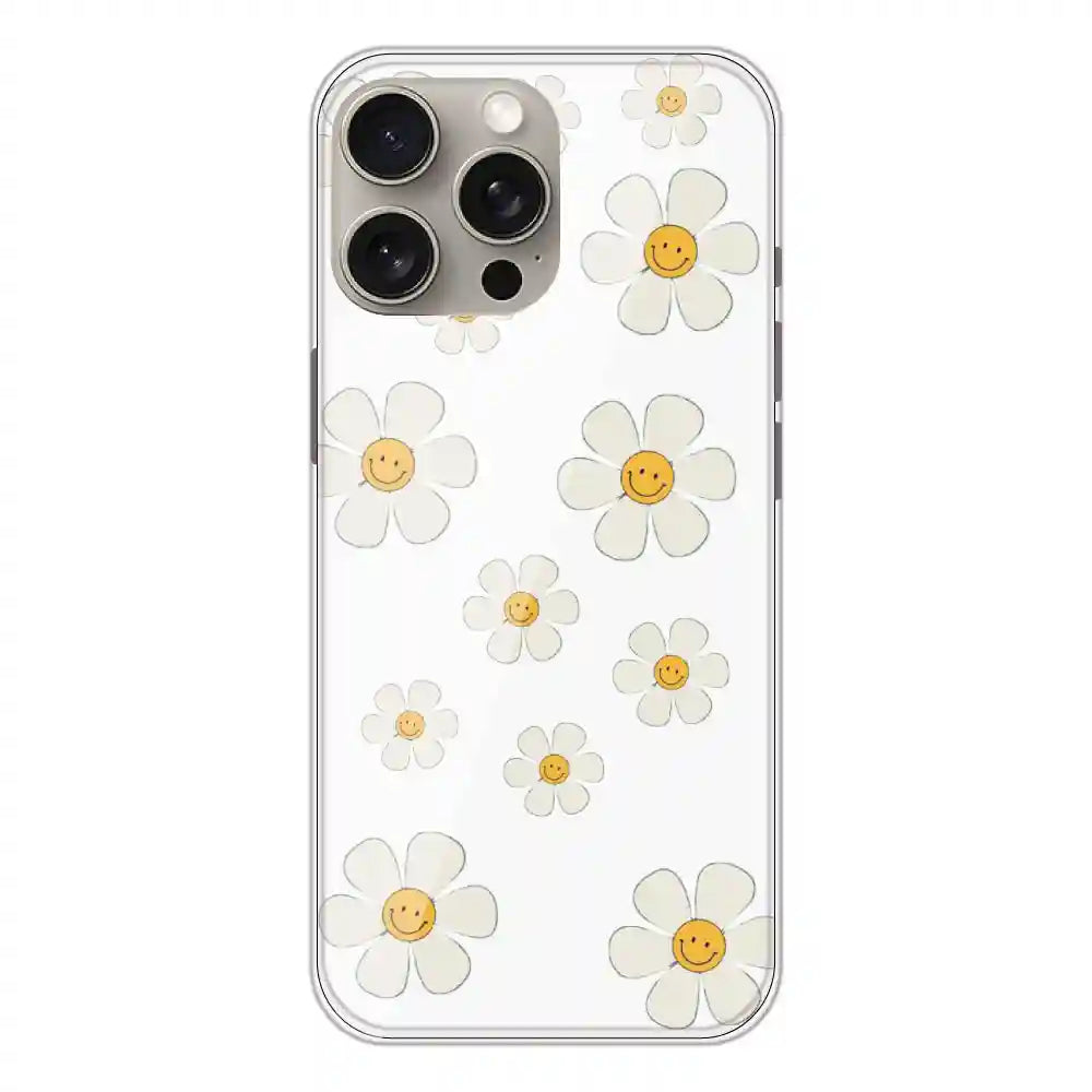 Smile Flowers - Clear Printed Silicone Case For Apple iPhone 15 Pro Max