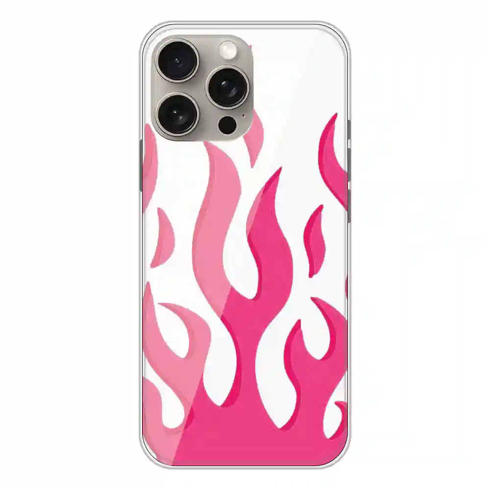 Pink Flames - Clear Printed Silicone Case For Apple iPhone 15 Pro Max