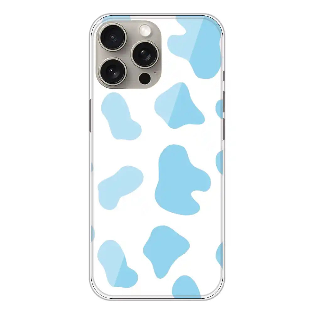 Blue Cow Print - Clear Printed Silicone Case For Apple iPhone 15 Pro Max