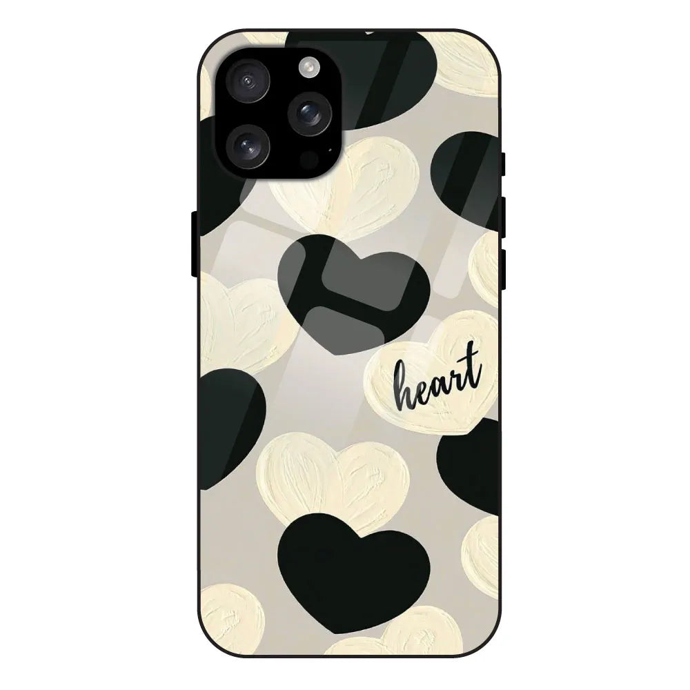 Black And White Hearts - Glossy Metal Silicone Case For Apple iPhone 15 Pro Max