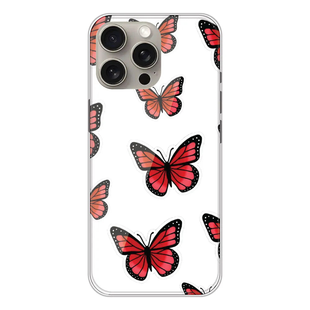 Red Butterfly - Clear Printed Silicone CaseFor Apple iPhone 15 Pro Max