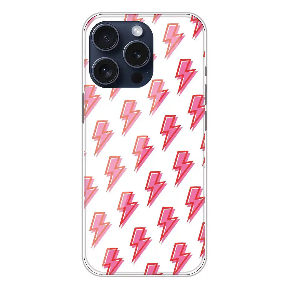 Pink Lightning Bolts - Clear Printed Silicone Case For Apple iPhone 15 Pro