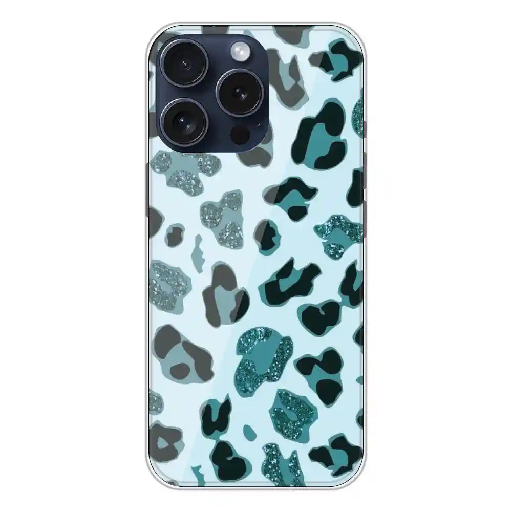 Blue Leopard Glitter Print - Printed Silicone Case For Apple iPhone 15 Pro