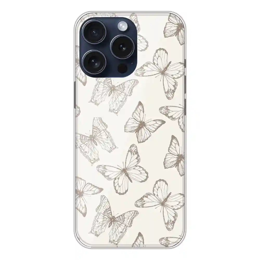 White Butterflies - Printed Silicone Case For Apple iPhone 15 Pro
