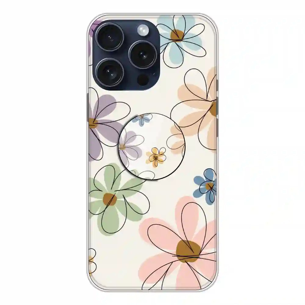 Rainbow Flowers - Silicone Grip Case For Apple iPhone 15 Pro