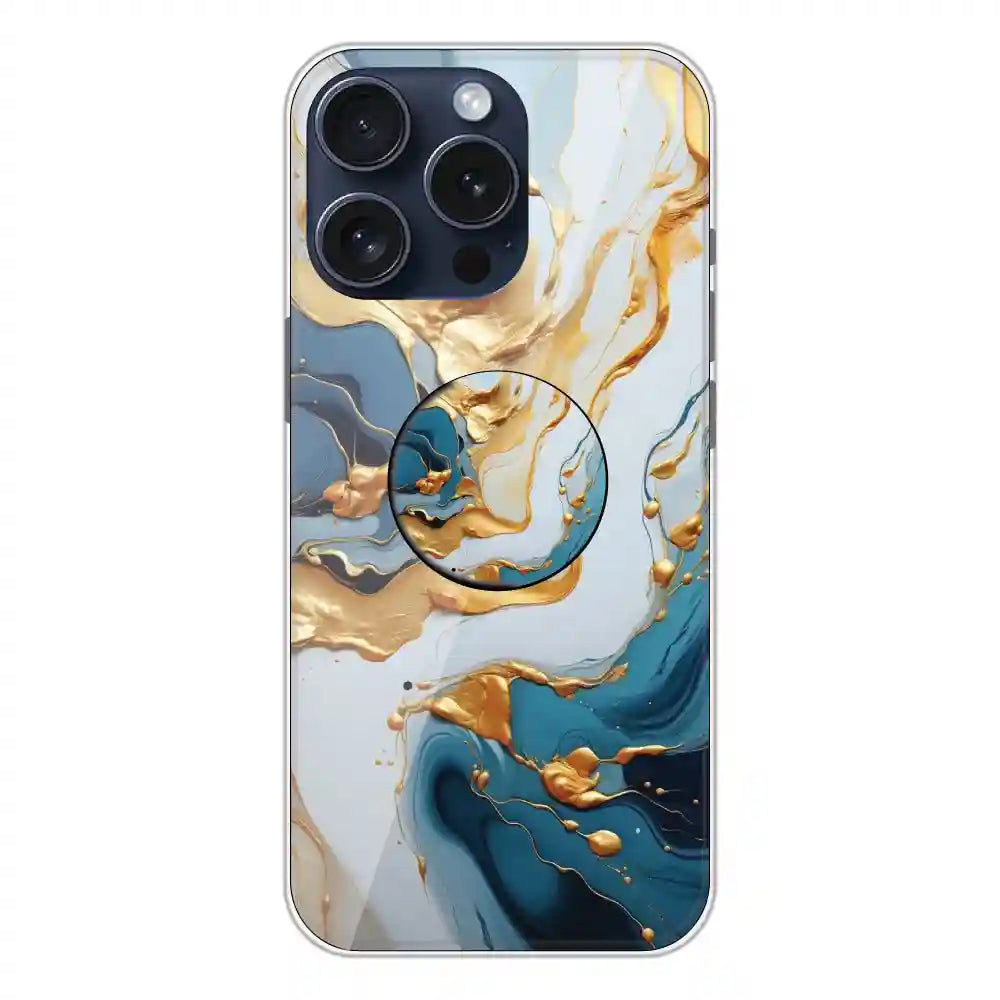 Blue and Gold Marble - Silicone Grip Case For Apple iPhone 15 Pro