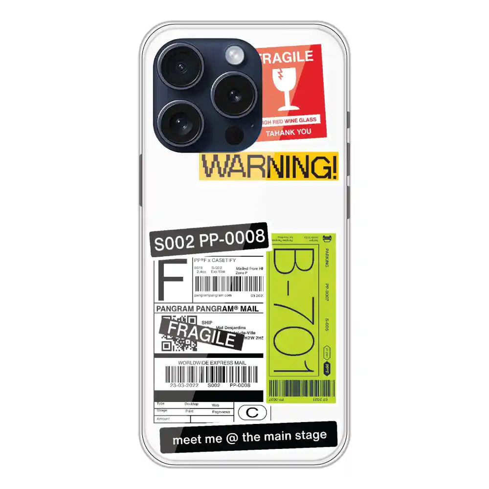 Fragile Labels - Clear Printed Silicone Case For Apple iPhone 15 Pro