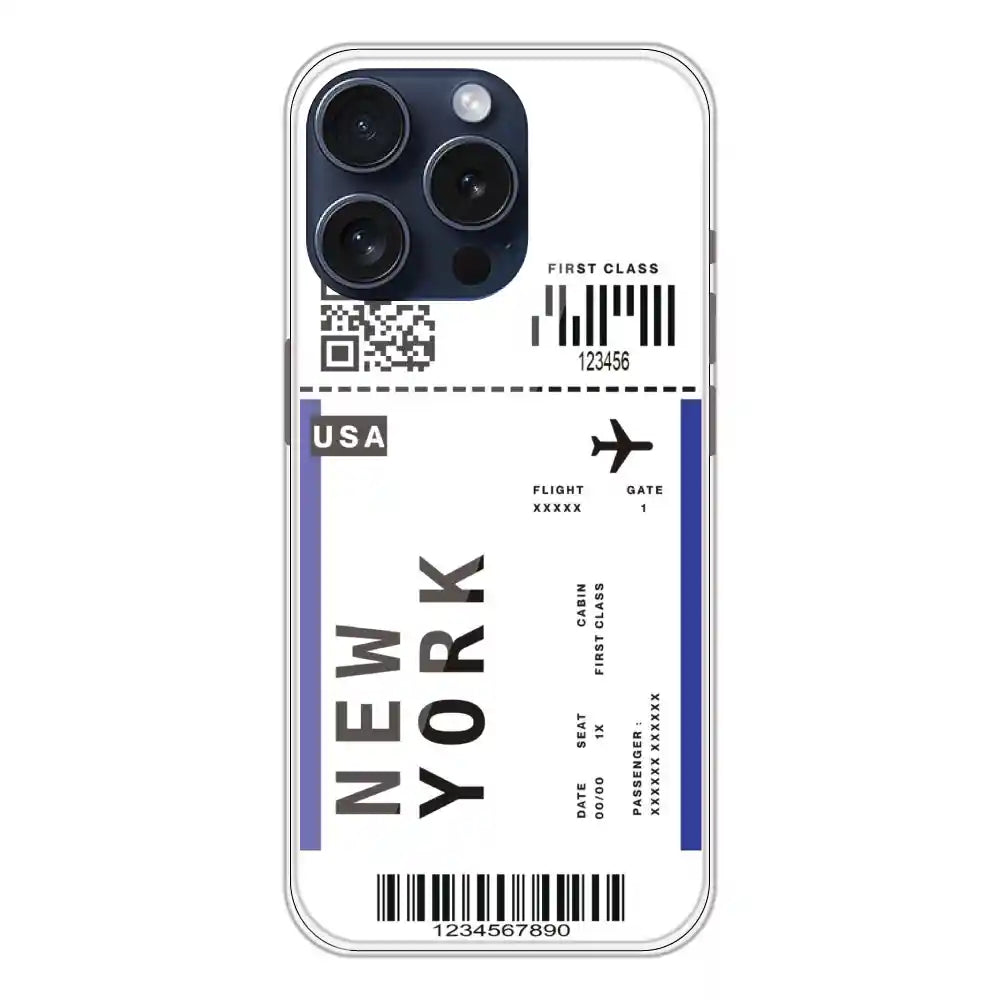 New York Ticket - Clear Printed Silicone Case For Apple iPhone 15 Pro