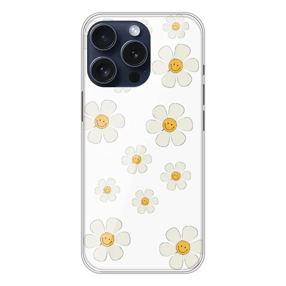 Smile Flowers - Clear Printed Silicone Case For Apple iPhone 15 Pro
