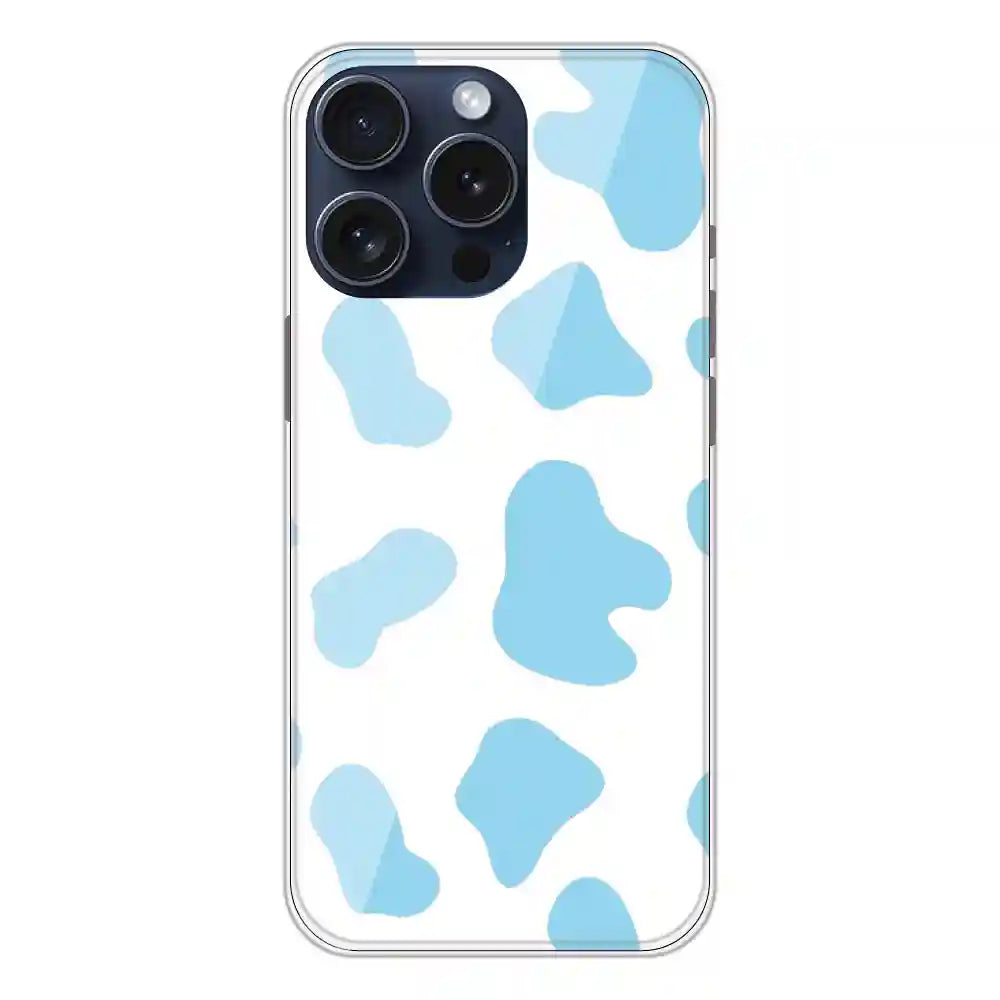 Blue Cow Print - Clear Printed Silicone Case For Apple iPhone 15 Pro