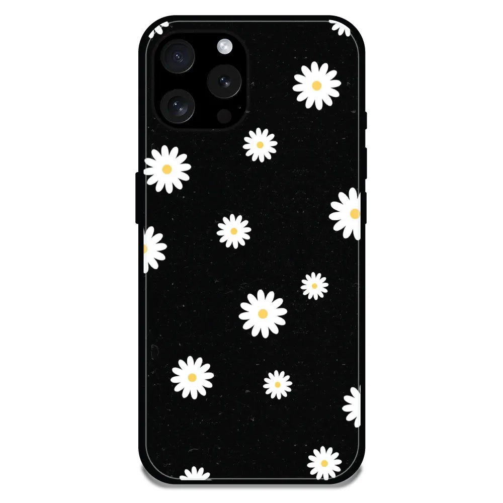 'White And Black Flower - Glossy Metal Silicone Case For Apple iPhone 15 Pro