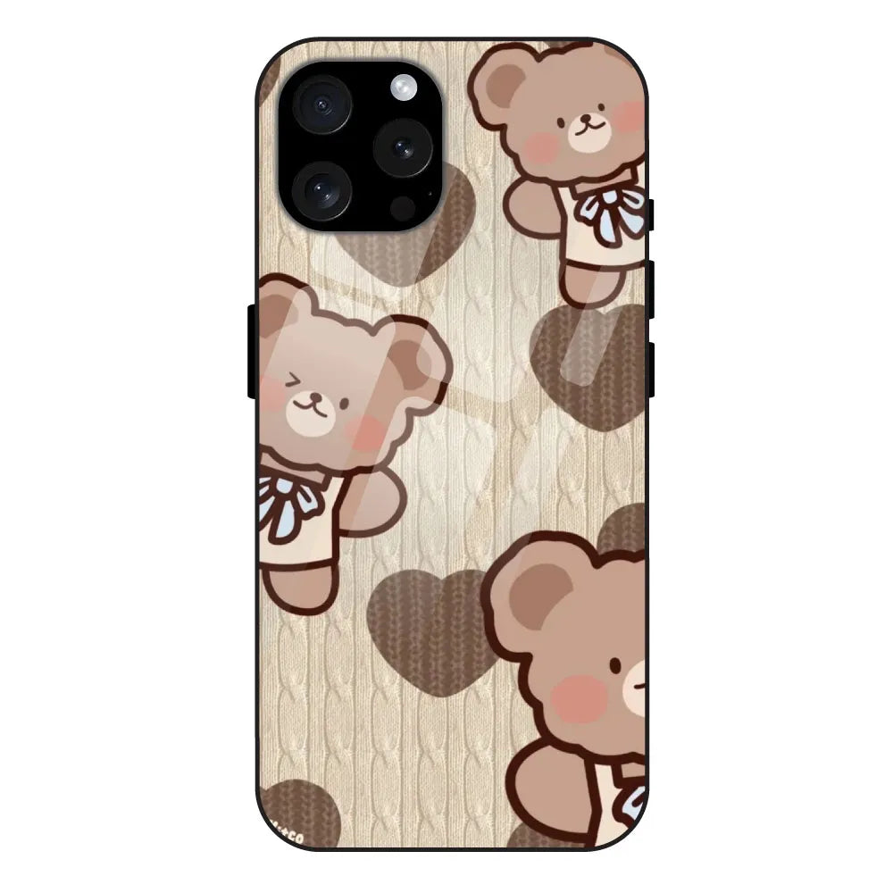 Teddy Heart - Glossy Metal Silicone Case For Apple iPhone 15 Pro