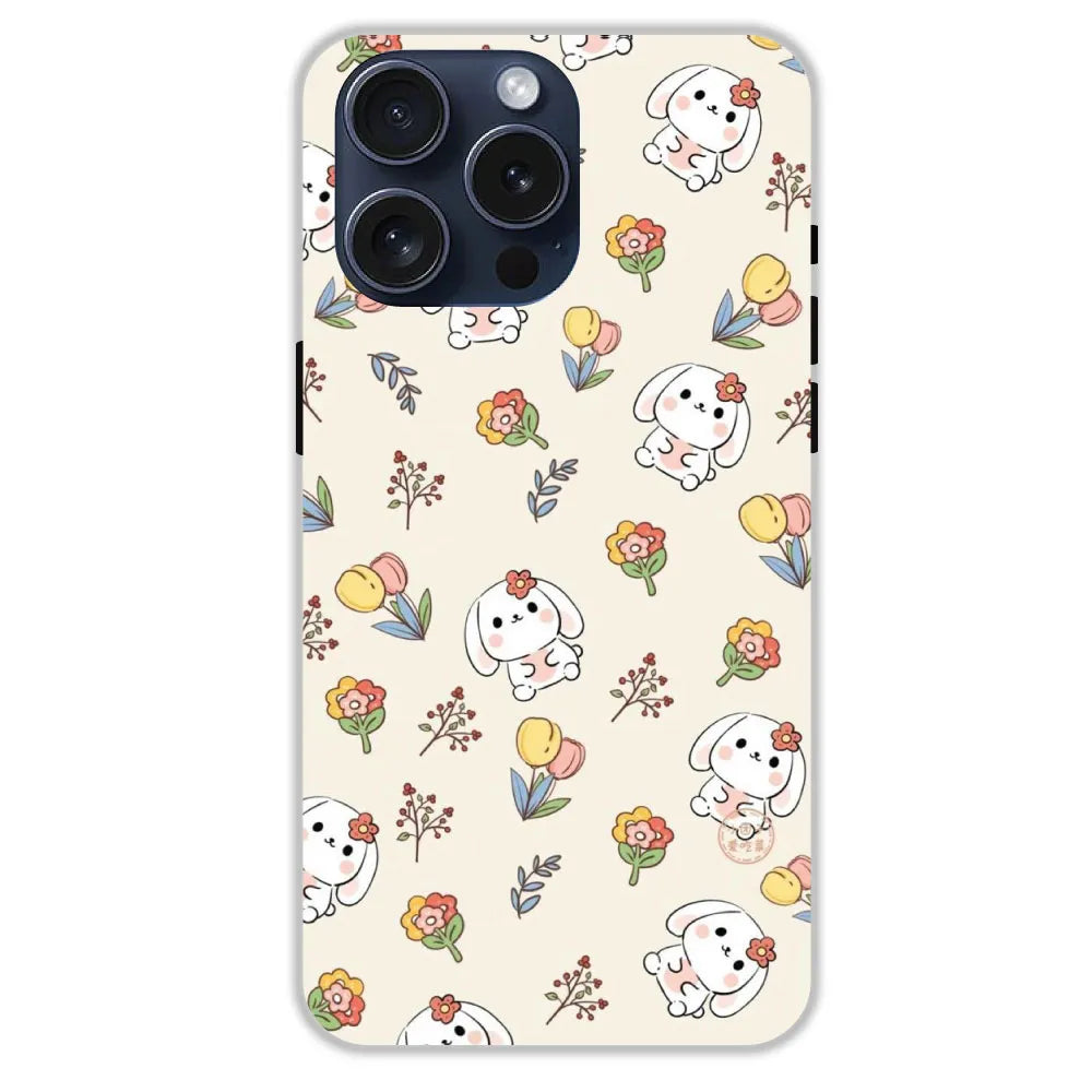 Cute Bunny & Flowers - Hard Cases For Apple iPhone 15 Pro