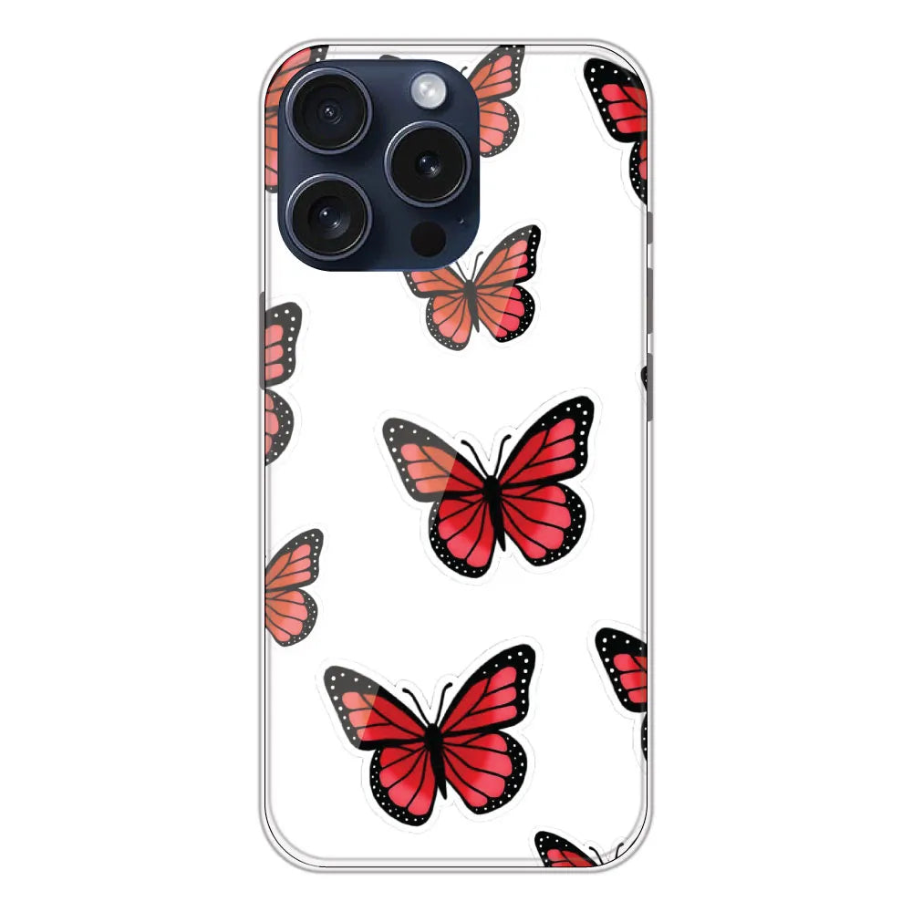 Red Butterfly - Clear Printed Silicone CaseFor Apple iPhone 15 Pro
