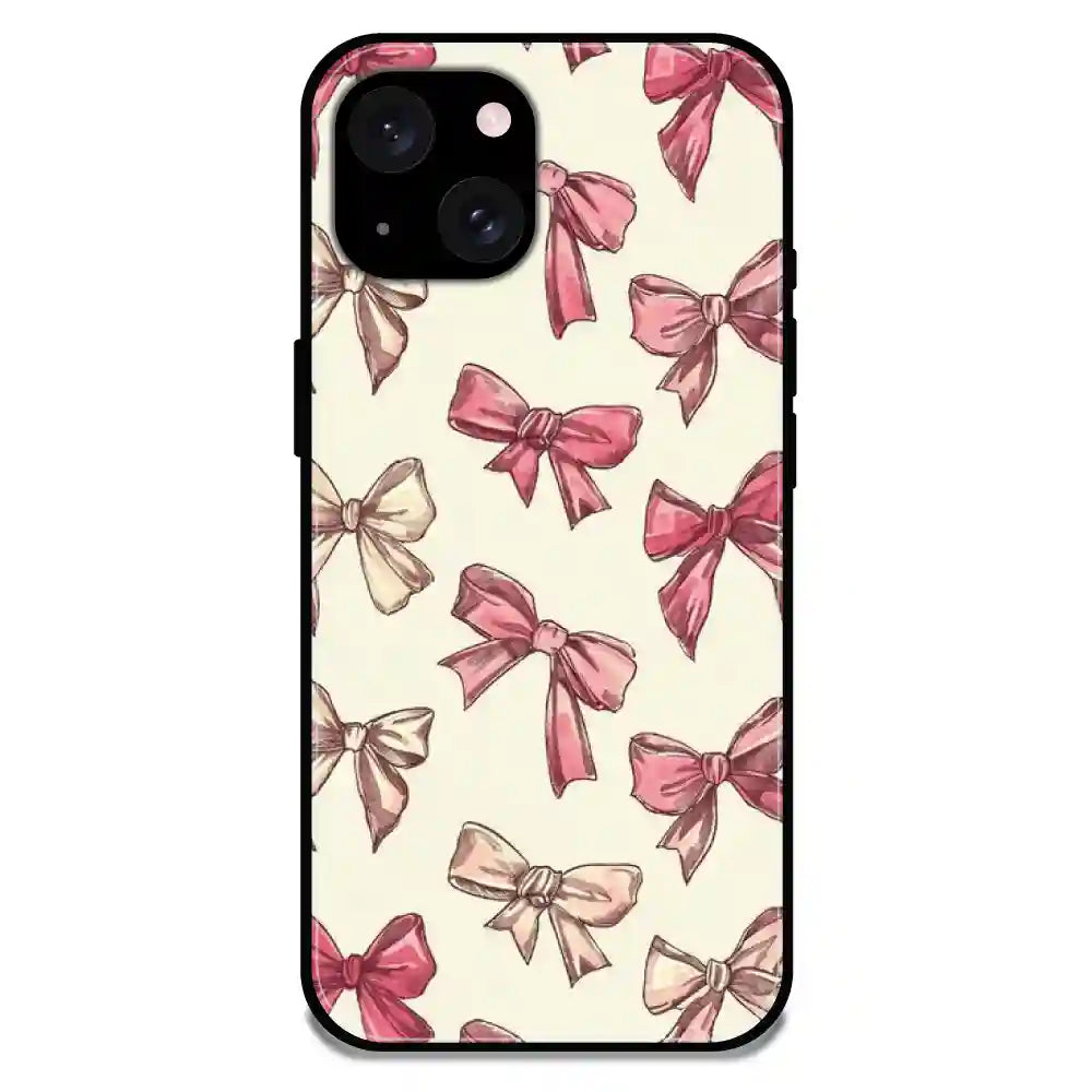 'Pastel Pink Bows - Glossy Metal Silicone Case For Apple iPhone 15