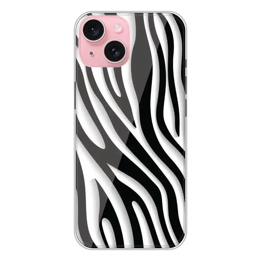 Zebra Print - Clear Printed Silicone Case For Apple iPhone 15