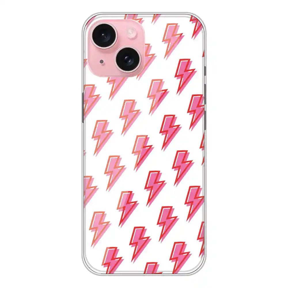 Pink Lightning Bolts - Clear Printed Silicone Case For Apple iPhone 15