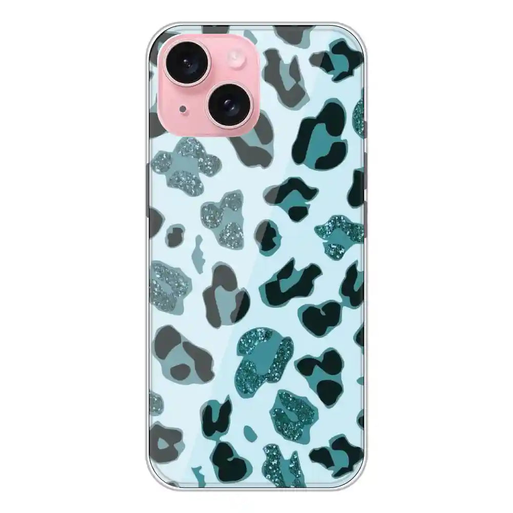 Blue Leopard Glitter Print - Printed Silicone Case For Apple iPhone 15