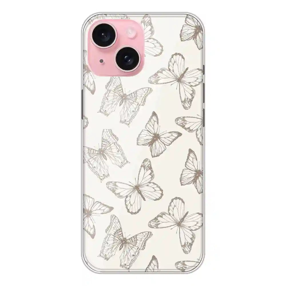 White Butterflies - Printed Silicone Case For Apple iPhone 15