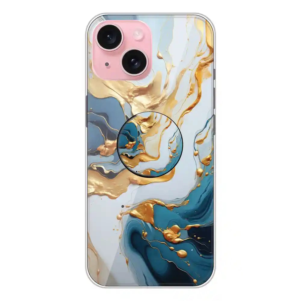 Blue and Gold Marble - Silicone Grip Case For Apple iPhone 15