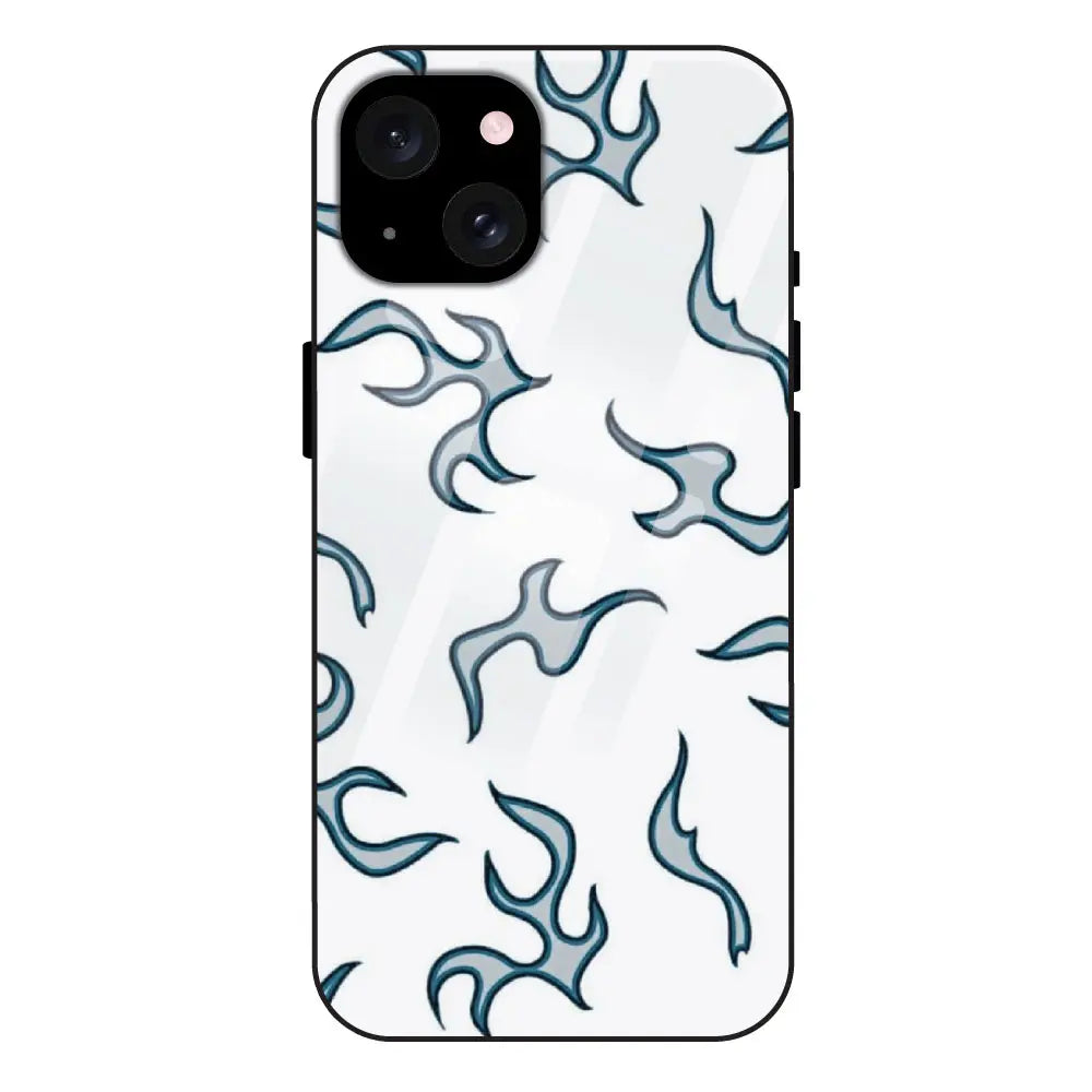 'White And Blue Flames - Glass Case For Apple iPhone 15