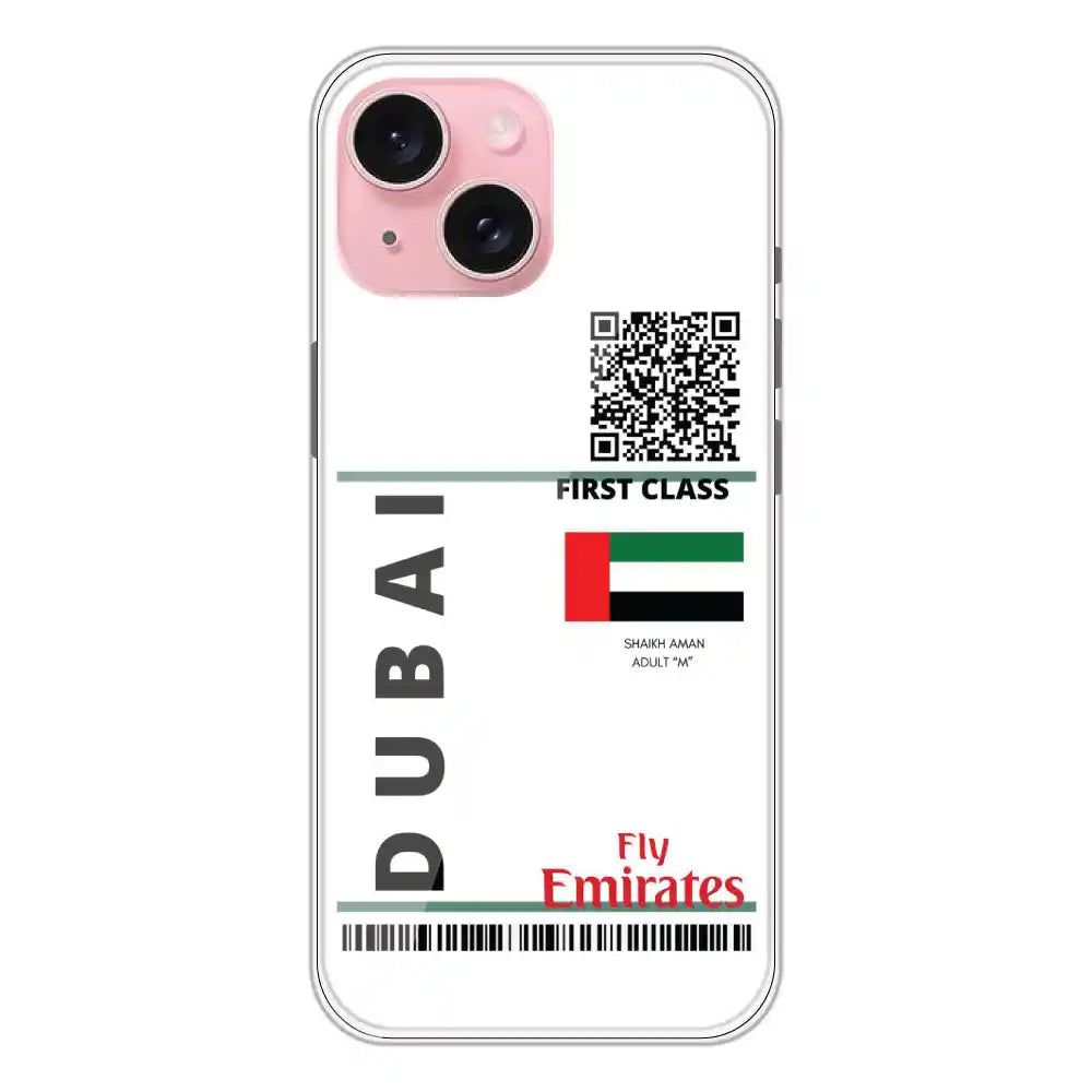 Dubai Ticket - Clear Printed Silicone Case For Apple iPhone 15