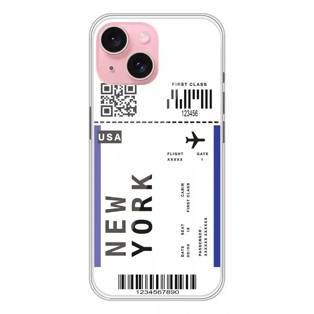 New York Ticket - Clear Printed Silicone Case For Apple iPhone 15