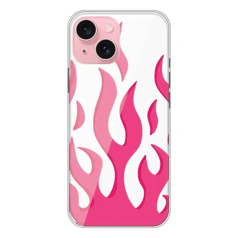 Pink Flames - Clear Printed Silicone Case For Apple iPhone 15