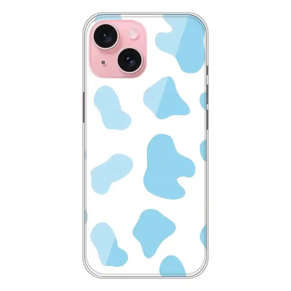 Blue Cow Print - Clear Printed Silicone Case For Apple iPhone 15