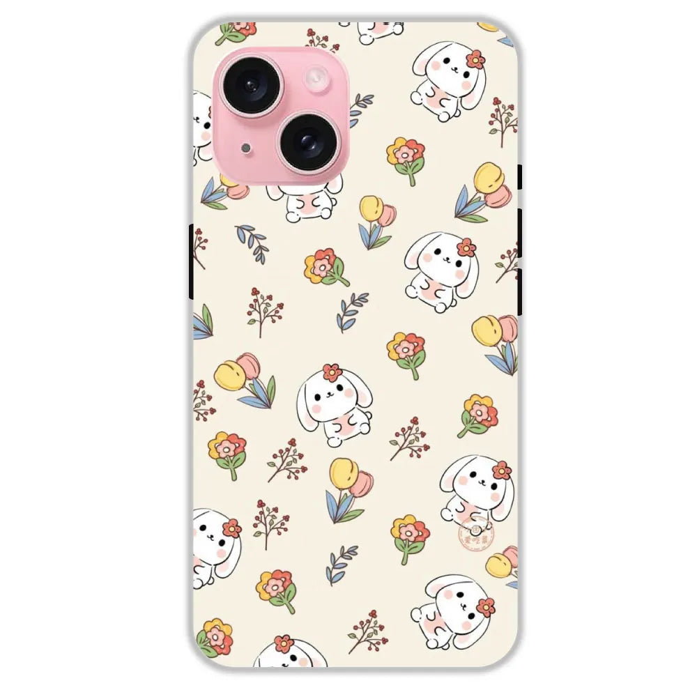 Cute Bunny & Flowers - Hard Cases For Apple iPhone 15