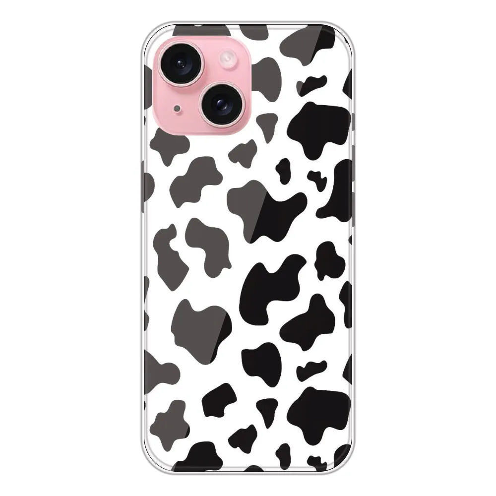 Cow Print - Clear Printed Silicone CaseFor Apple iPhone 15