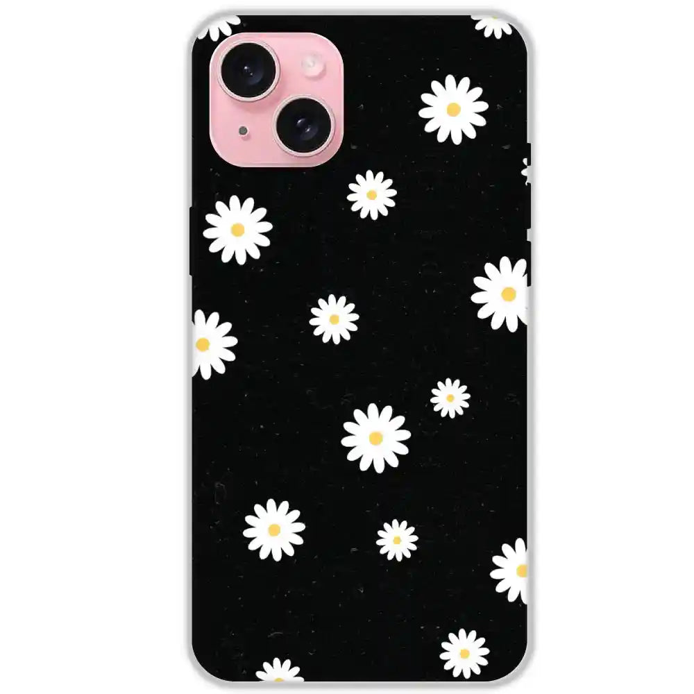 White And Black Flower - Hard Cases For Apple iPhone 15