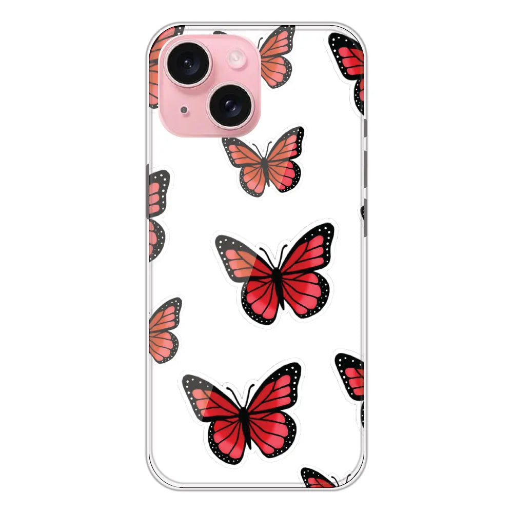 Red Butterfly - Clear Printed Silicone CaseFor Apple iPhone 15