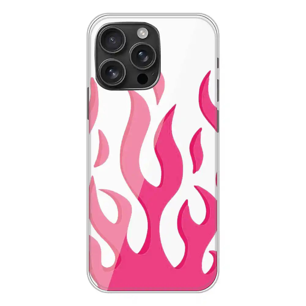 Pink Flames - Clear Printed Silicone Case For Apple iPhone 16 Pro Max