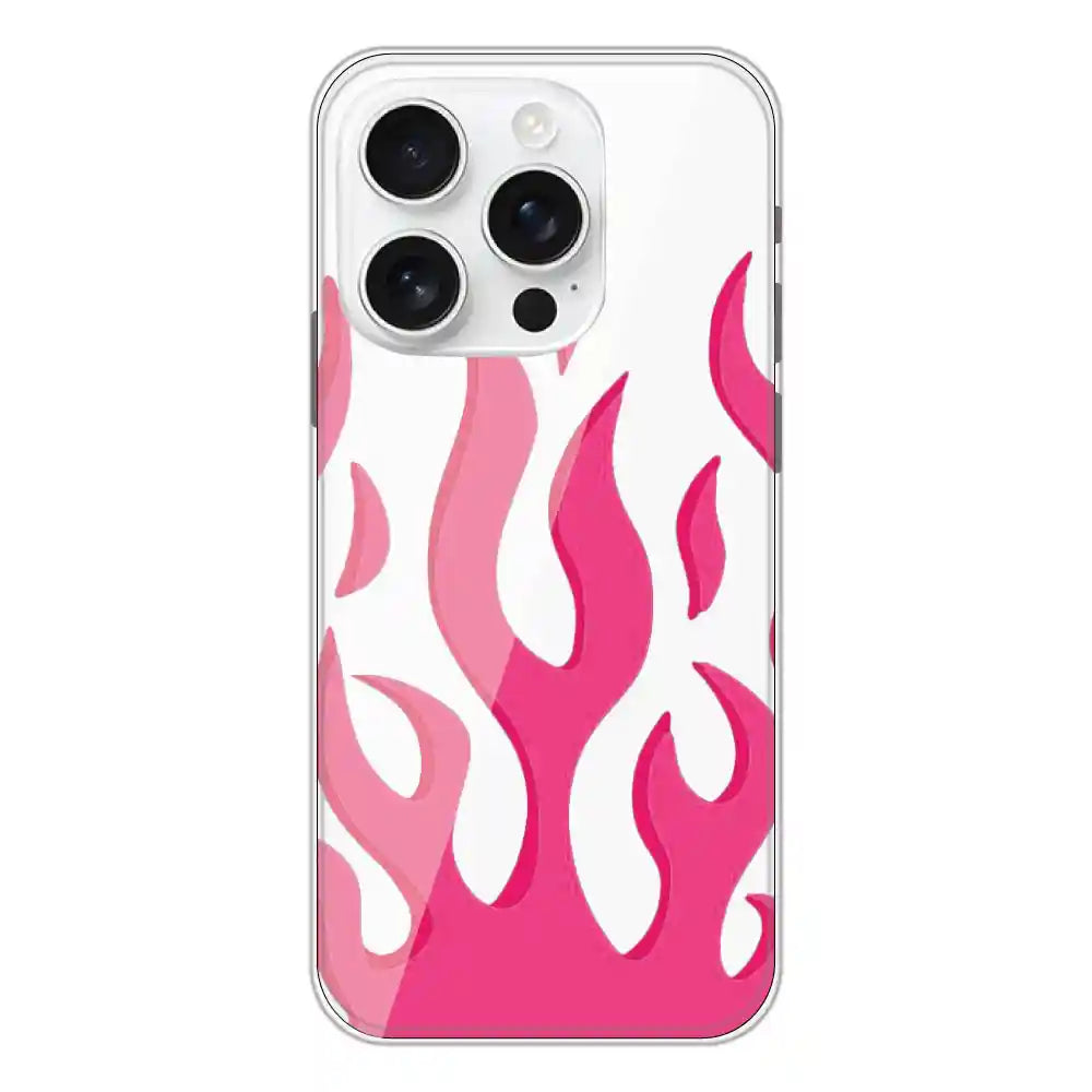 Pink Flames - Clear Printed Silicone Case For Apple iPhone 16 Pro