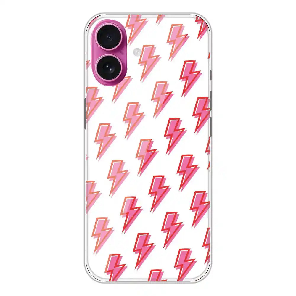 Pink Lightning Bolts - Clear Printed Silicone Case For Apple iPhone 16 Plus