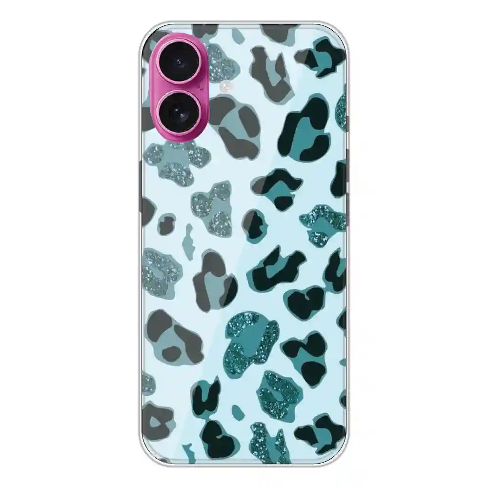 Blue Leopard Glitter Print - Printed Silicone Case For Apple iPhone 16 Plus