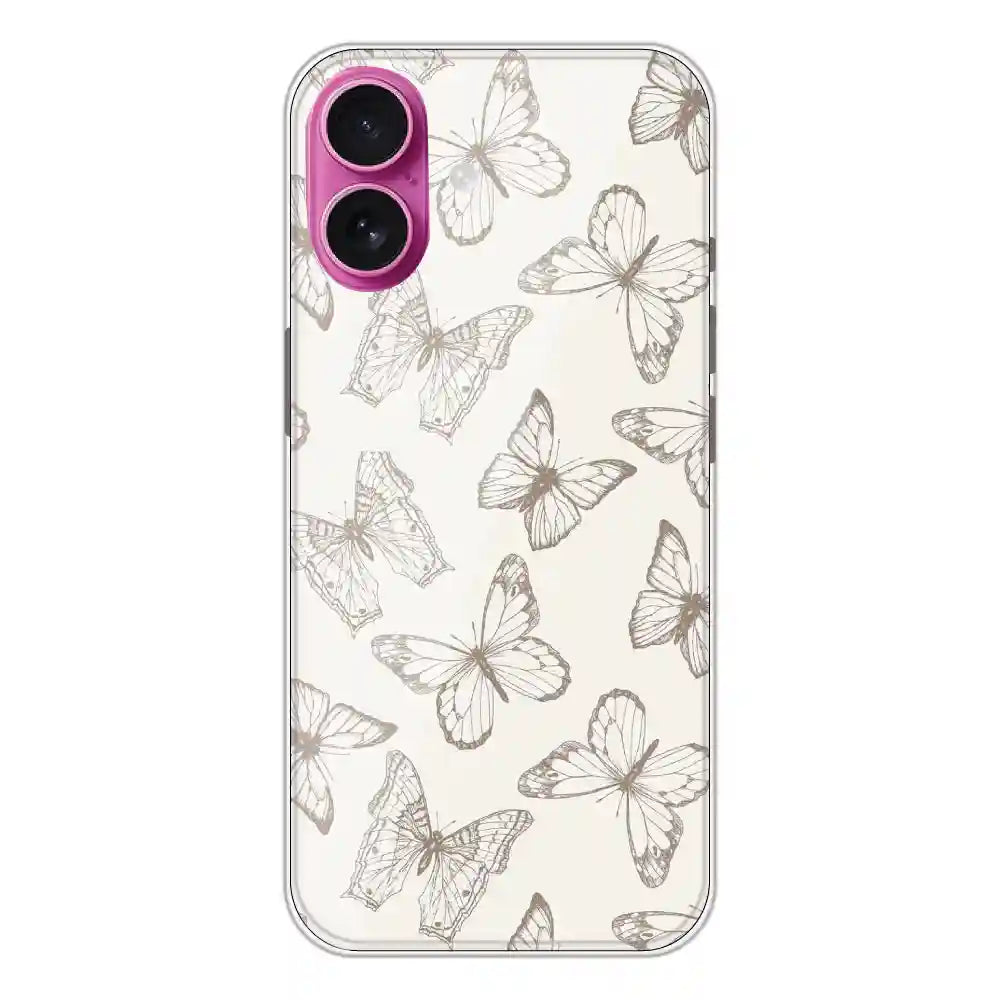 White Butterflies - Printed Silicone Case For Apple iPhone 16 Plus