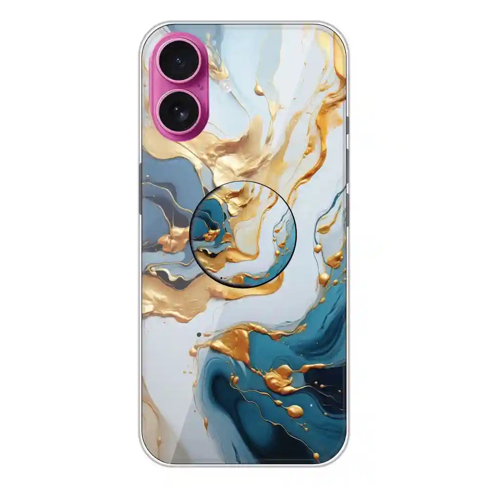 Blue and Gold Marble - Silicone Grip Case For Apple iPhone 16 Plus