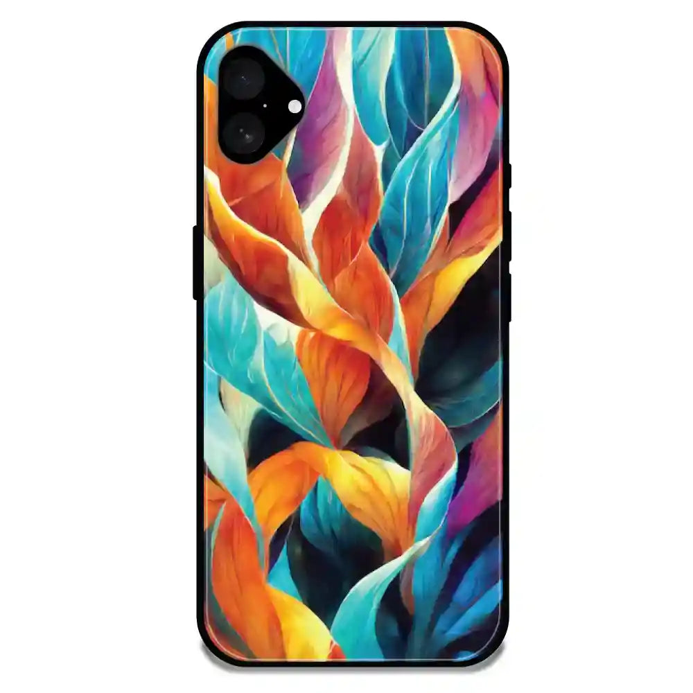 'Leaves Abstract Art - Glossy Metal Silicone Case For Apple iPhone 16 Plus