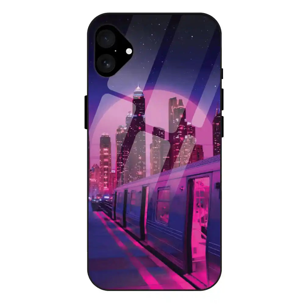 Neon City Synthwave - Glass Case For Apple iPhone 16 Plus