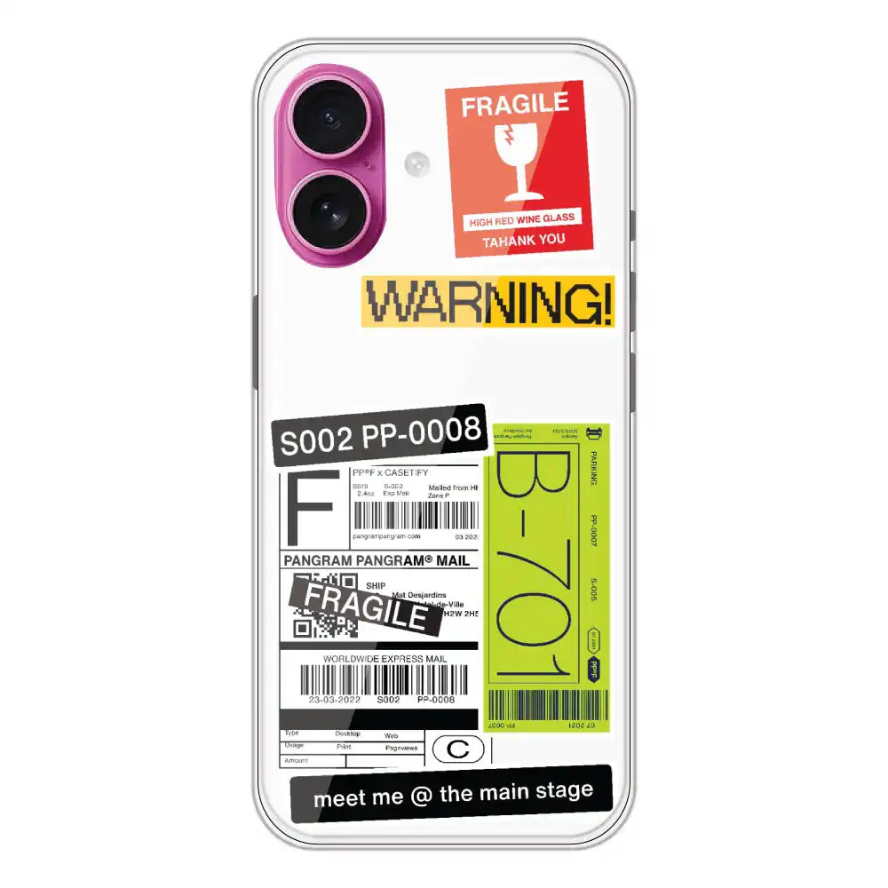 Fragile Labels - Clear Printed Silicone Case For Apple iPhone 16 Plus