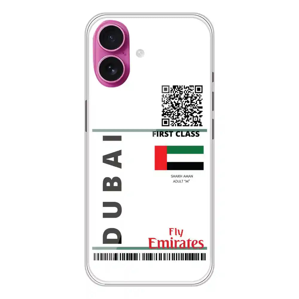 Dubai Ticket - Clear Printed Silicone Case For Apple iPhone 16 Plus