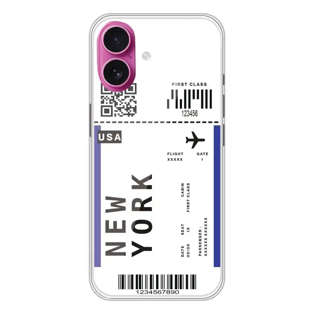 New York Ticket - Clear Printed Silicone Case For Apple iPhone 16 Plus