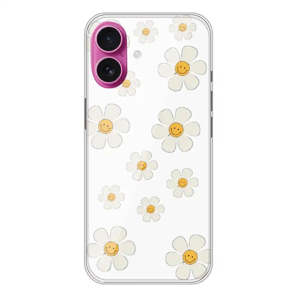 Smile Flowers - Clear Printed Silicone Case For Apple iPhone 16 Plus