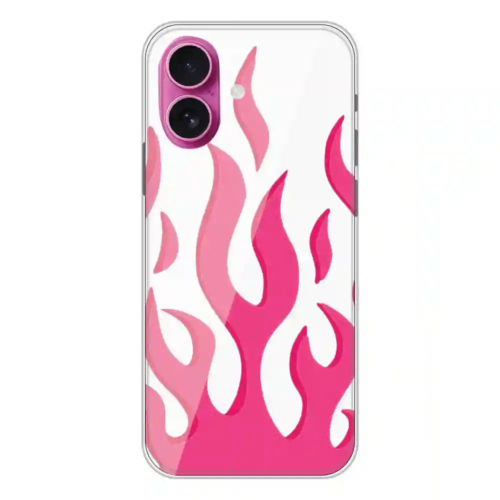 Pink Flames - Clear Printed Silicone Case For Apple iPhone 16 Plus