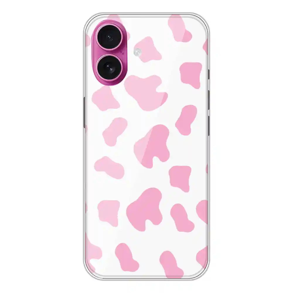 Pink Cow Print - Clear Printed Silicone Case For Apple iPhone 16 Plus